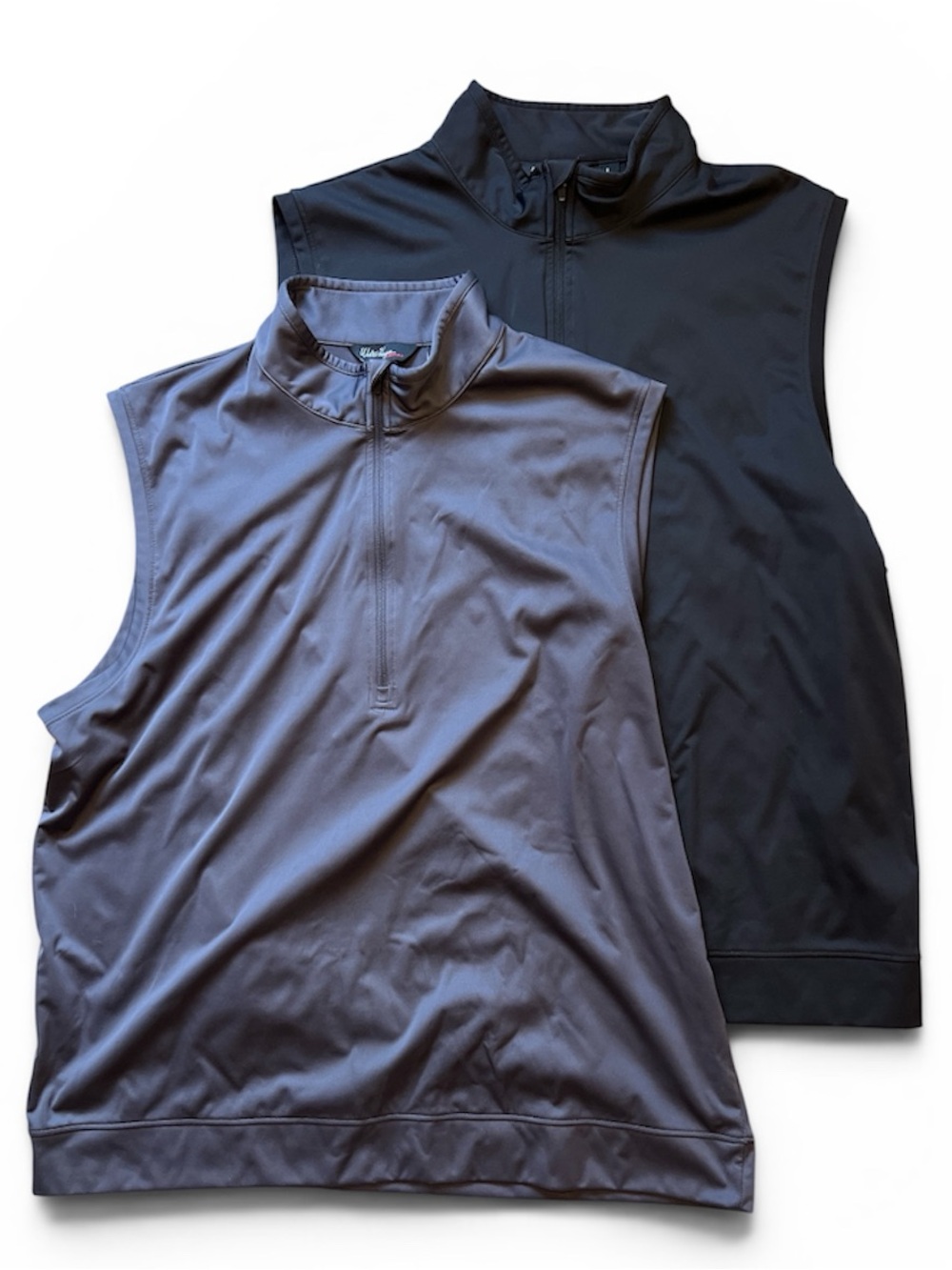 Lot of 2 Walter Hagen Mens Golf Vests Black & Slate Grey Size Large Quarter Zip